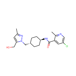 Cc1cc(CO)n(C[C@H]2CC[C@H](NC(=O)c3cc(Cl)cnc3C)CC2)n1 ZINC000261070988