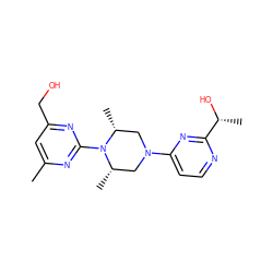 Cc1cc(CO)nc(N2[C@@H](C)CN(c3ccnc([C@@H](C)O)n3)C[C@H]2C)n1 ZINC000013472180