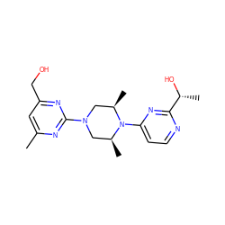 Cc1cc(CO)nc(N2C[C@H](C)N(c3ccnc([C@@H](C)O)n3)[C@H](C)C2)n1 ZINC000013472177