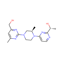 Cc1cc(CO)nc(N2CCN(c3ccnc([C@@H](C)O)n3)[C@H](C)C2)n1 ZINC000013472183