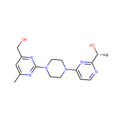 Cc1cc(CO)nc(N2CCN(c3ccnc([C@@H](C)O)n3)CC2)n1 ZINC000013472167