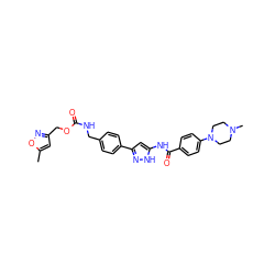 Cc1cc(COC(=O)NCc2ccc(-c3cc(NC(=O)c4ccc(N5CCN(C)CC5)cc4)[nH]n3)cc2)no1 ZINC000084710218