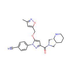 Cc1cc(COc2cc(C(=O)N3C[C@H]4CCCN[C@H]4C3)nn2-c2ccc(C#N)cc2)on1 ZINC001772601627