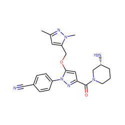 Cc1cc(COc2cc(C(=O)N3CCC[C@@H](N)C3)nn2-c2ccc(C#N)cc2)n(C)n1 ZINC001772638444