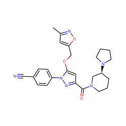 Cc1cc(COc2cc(C(=O)N3CCC[C@H](N4CCCC4)C3)nn2-c2ccc(C#N)cc2)on1 ZINC001772646112