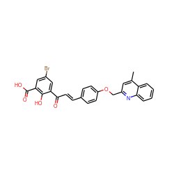 Cc1cc(COc2ccc(/C=C/C(=O)c3cc(Br)cc(C(=O)O)c3O)cc2)nc2ccccc12 ZINC000058569194