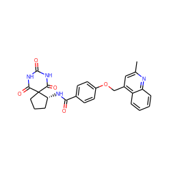 Cc1cc(COc2ccc(C(=O)N[C@@H]3CCCC34C(=O)NC(=O)NC4=O)cc2)c2ccccc2n1 ZINC000028892691