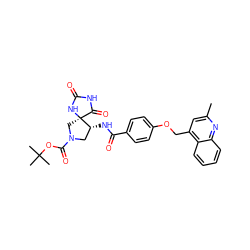 Cc1cc(COc2ccc(C(=O)N[C@@H]3CN(C(=O)OC(C)(C)C)C[C@@]34NC(=O)NC4=O)cc2)c2ccccc2n1 ZINC000028898222