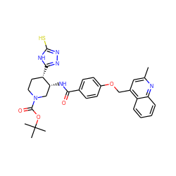 Cc1cc(COc2ccc(C(=O)N[C@@H]3CN(C(=O)OC(C)(C)C)CC[C@@H]3c3nnc(S)[nH]3)cc2)c2ccccc2n1 ZINC000028903242