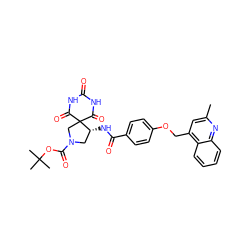 Cc1cc(COc2ccc(C(=O)N[C@@H]3CN(C(=O)OC(C)(C)C)CC34C(=O)NC(=O)NC4=O)cc2)c2ccccc2n1 ZINC000096316642