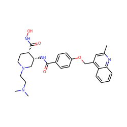 Cc1cc(COc2ccc(C(=O)N[C@@H]3CN(CCN(C)C)CC[C@@H]3C(=O)NO)cc2)c2ccccc2n1 ZINC000028979377