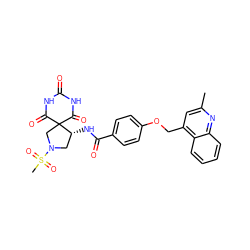 Cc1cc(COc2ccc(C(=O)N[C@@H]3CN(S(C)(=O)=O)CC34C(=O)NC(=O)NC4=O)cc2)c2ccccc2n1 ZINC000028892749