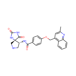 Cc1cc(COc2ccc(C(=O)N[C@@H]3CNC[C@]34NC(=O)NC4=O)cc2)c2ccccc2n1 ZINC000028897358