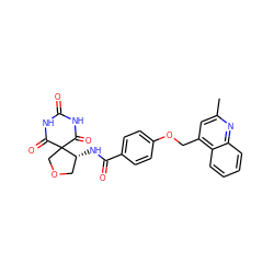 Cc1cc(COc2ccc(C(=O)N[C@@H]3COCC34C(=O)NC(=O)NC4=O)cc2)c2ccccc2n1 ZINC000028892701