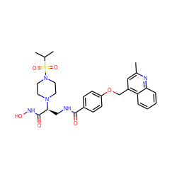 Cc1cc(COc2ccc(C(=O)NC[C@@H](C(=O)NO)N3CCN(S(=O)(=O)C(C)C)CC3)cc2)c2ccccc2n1 ZINC000198385996