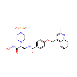 Cc1cc(COc2ccc(C(=O)NC[C@@H](C(=O)NO)N3CCN(S(C)(=O)=O)CC3)cc2)c2ccccc2n1 ZINC000068267032