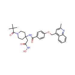 Cc1cc(COc2ccc(C(=O)NC3(CC(=O)NO)CCN(C(=O)C(C)(C)C)CC3)cc2)c2ccccc2n1 ZINC000036351992