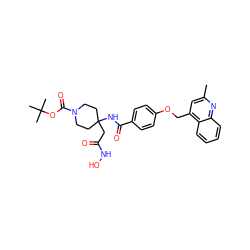 Cc1cc(COc2ccc(C(=O)NC3(CC(=O)NO)CCN(C(=O)OC(C)(C)C)CC3)cc2)c2ccccc2n1 ZINC000003944019