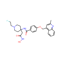 Cc1cc(COc2ccc(C(=O)NC3(CC(=O)NO)CCN(CCF)CC3)cc2)c2ccccc2n1 ZINC000034802364