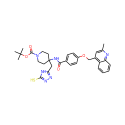 Cc1cc(COc2ccc(C(=O)NC3(Cc4nnc(S)[nH]4)CCN(C(=O)OC(C)(C)C)CC3)cc2)c2ccccc2n1 ZINC000028903212