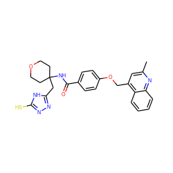 Cc1cc(COc2ccc(C(=O)NC3(Cc4nnc(S)[nH]4)CCOCC3)cc2)c2ccccc2n1 ZINC000028903207