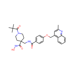 Cc1cc(COc2ccc(C(=O)NCC3(C(=O)NO)CCN(C(=O)C(C)(C)C)CC3)cc2)c2ccccc2n1 ZINC000034366584