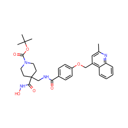 Cc1cc(COc2ccc(C(=O)NCC3(C(=O)NO)CCN(C(=O)OC(C)(C)C)CC3)cc2)c2ccccc2n1 ZINC000036351981