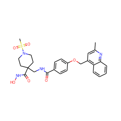 Cc1cc(COc2ccc(C(=O)NCC3(C(=O)NO)CCN(S(C)(=O)=O)CC3)cc2)c2ccccc2n1 ZINC000034315450