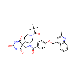 Cc1cc(COc2ccc(C(=O)NCC3(C4CCN(C(=O)C(C)(C)C)CC4)C(=O)NC(=O)NC3=O)cc2)c2ccccc2n1 ZINC000028892608