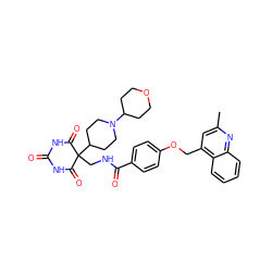 Cc1cc(COc2ccc(C(=O)NCC3(C4CCN(C5CCOCC5)CC4)C(=O)NC(=O)NC3=O)cc2)c2ccccc2n1 ZINC000028892598