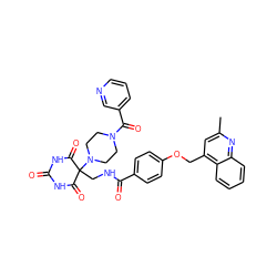 Cc1cc(COc2ccc(C(=O)NCC3(N4CCN(C(=O)c5cccnc5)CC4)C(=O)NC(=O)NC3=O)cc2)c2ccccc2n1 ZINC000028892664