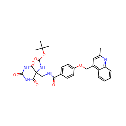 Cc1cc(COc2ccc(C(=O)NCC3(NC(=O)OC(C)(C)C)C(=O)NC(=O)NC3=O)cc2)c2ccccc2n1 ZINC000028892577