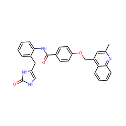 Cc1cc(COc2ccc(C(=O)Nc3ccccc3Cc3c[nH]c(=O)[nH]3)cc2)c2ccccc2n1 ZINC000028708257