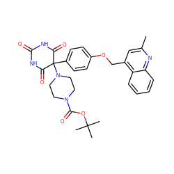 Cc1cc(COc2ccc(C3(N4CCN(C(=O)OC(C)(C)C)CC4)C(=O)NC(=O)NC3=O)cc2)c2ccccc2n1 ZINC000028468451