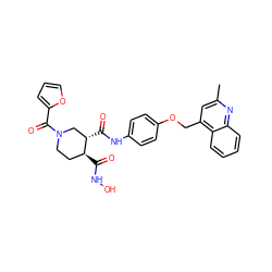 Cc1cc(COc2ccc(NC(=O)[C@H]3CN(C(=O)c4ccco4)CC[C@@H]3C(=O)NO)cc2)c2ccccc2n1 ZINC000027435413