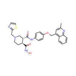 Cc1cc(COc2ccc(NC(=O)[C@H]3CN(Cc4nccs4)CC[C@@H]3C(=O)NO)cc2)c2ccccc2n1 ZINC000027426183