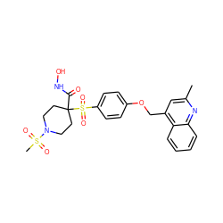 Cc1cc(COc2ccc(S(=O)(=O)C3(C(=O)NO)CCN(S(C)(=O)=O)CC3)cc2)c2ccccc2n1 ZINC000049881859