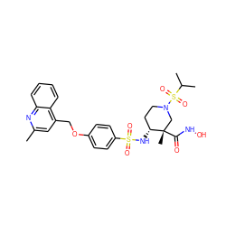 Cc1cc(COc2ccc(S(=O)(=O)N[C@@H]3CCN(S(=O)(=O)C(C)C)C[C@]3(C)C(=O)NO)cc2)c2ccccc2n1 ZINC000143476079