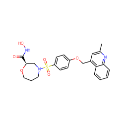 Cc1cc(COc2ccc(S(=O)(=O)N3CCCO[C@@H](C(=O)NO)C3)cc2)c2ccccc2n1 ZINC001772615921