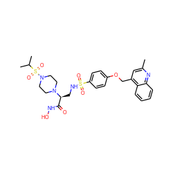 Cc1cc(COc2ccc(S(=O)(=O)NC[C@@H](C(=O)NO)N3CCN(S(=O)(=O)C(C)C)CC3)cc2)c2ccccc2n1 ZINC000114992490