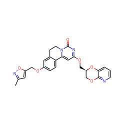 Cc1cc(COc2ccc3c(c2)CCn2c-3cc(OC[C@@H]3COc4ncccc4O3)nc2=O)on1 ZINC000219771001