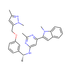 Cc1cc(COc2cccc([C@@H](C)Nc3cc(-c4cc5ccccc5n4C)nc(C)n3)c2)n(C)n1 ZINC000144075674