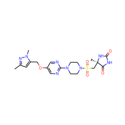 Cc1cc(COc2cnc(N3CCN(S(=O)(=O)C[C@@]4(C)NC(=O)NC4=O)CC3)nc2)n(C)n1 ZINC000096915375