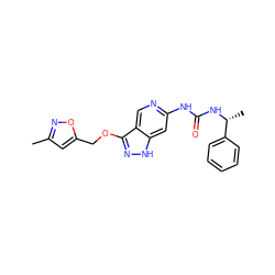 Cc1cc(COc2n[nH]c3cc(NC(=O)N[C@H](C)c4ccccc4)ncc23)on1 ZINC001772627698