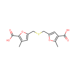 Cc1cc(CSCc2cc(C(=O)O)c(C)o2)oc1C(=O)O ZINC000040392035