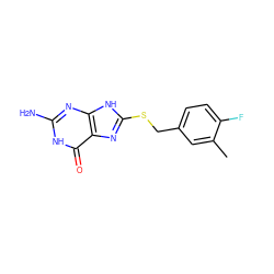 Cc1cc(CSc2nc3c(=O)[nH]c(N)nc3[nH]2)ccc1F ZINC000653880684