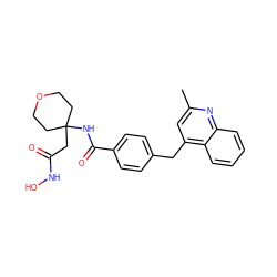 Cc1cc(Cc2ccc(C(=O)NC3(CC(=O)NO)CCOCC3)cc2)c2ccccc2n1 ZINC000028821957