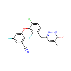 Cc1cc(Cc2ccc(Cl)c(Oc3cc(F)cc(C#N)c3)c2F)n[nH]c1=O ZINC000040918641