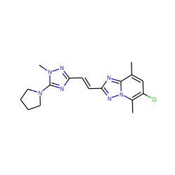 Cc1cc(Cl)c(C)n2nc(/C=C/c3nc(N4CCCC4)n(C)n3)nc12 ZINC000205788602