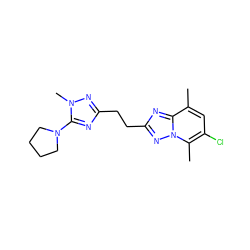 Cc1cc(Cl)c(C)n2nc(CCc3nc(N4CCCC4)n(C)n3)nc12 ZINC000142850051